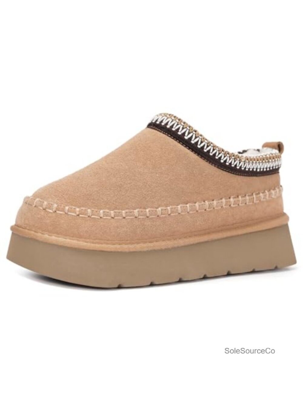 Genuine Suede Platform Slipper Boots Faux Fur Lined Closed Toe